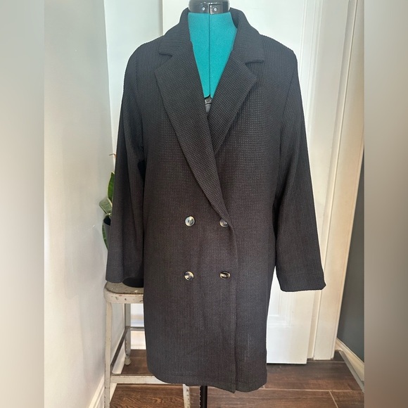 Cozy Co Waffle Knit Long Cardigan Black Knit size small - Picture 1 of 14